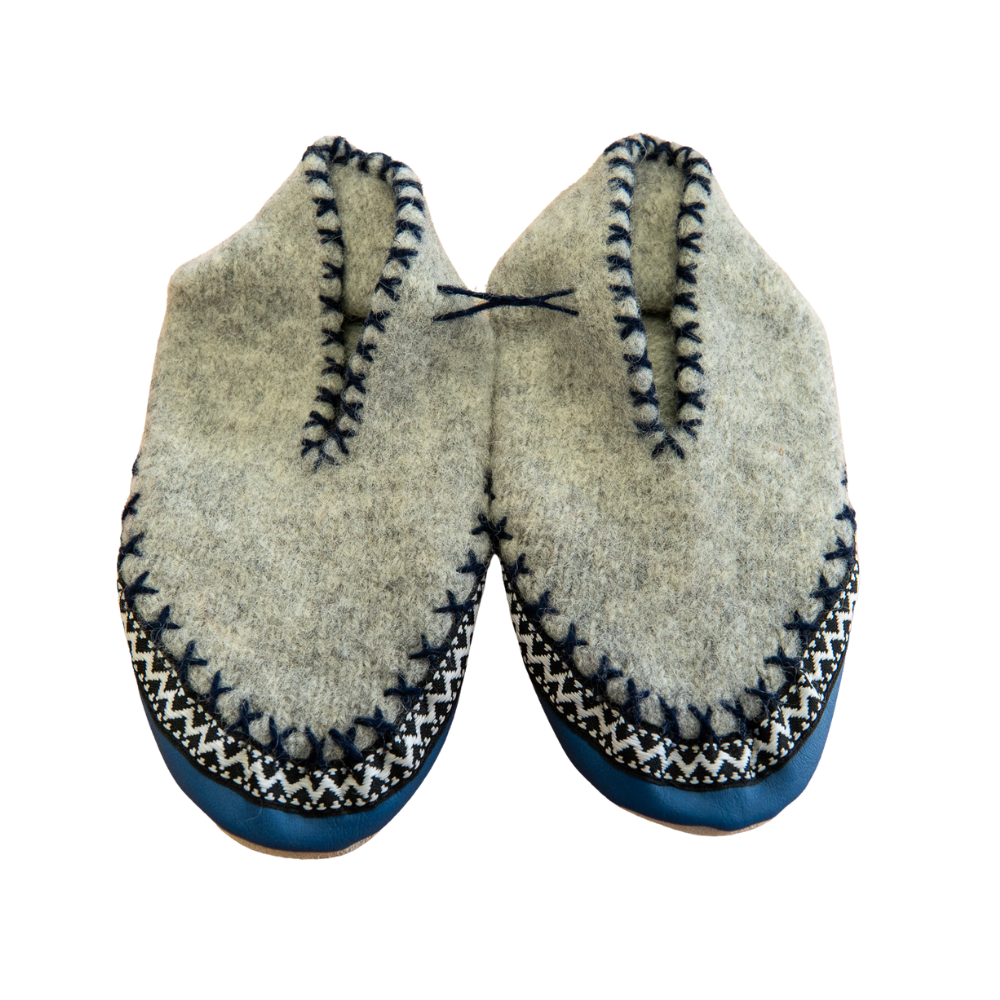 Traditional Wool Slippers - Grey